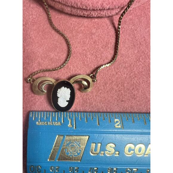 Vintage Van Dell 12K GF Cameo Lady Black Onyx Glass Necklace with Earrings - Picture 13 of 14